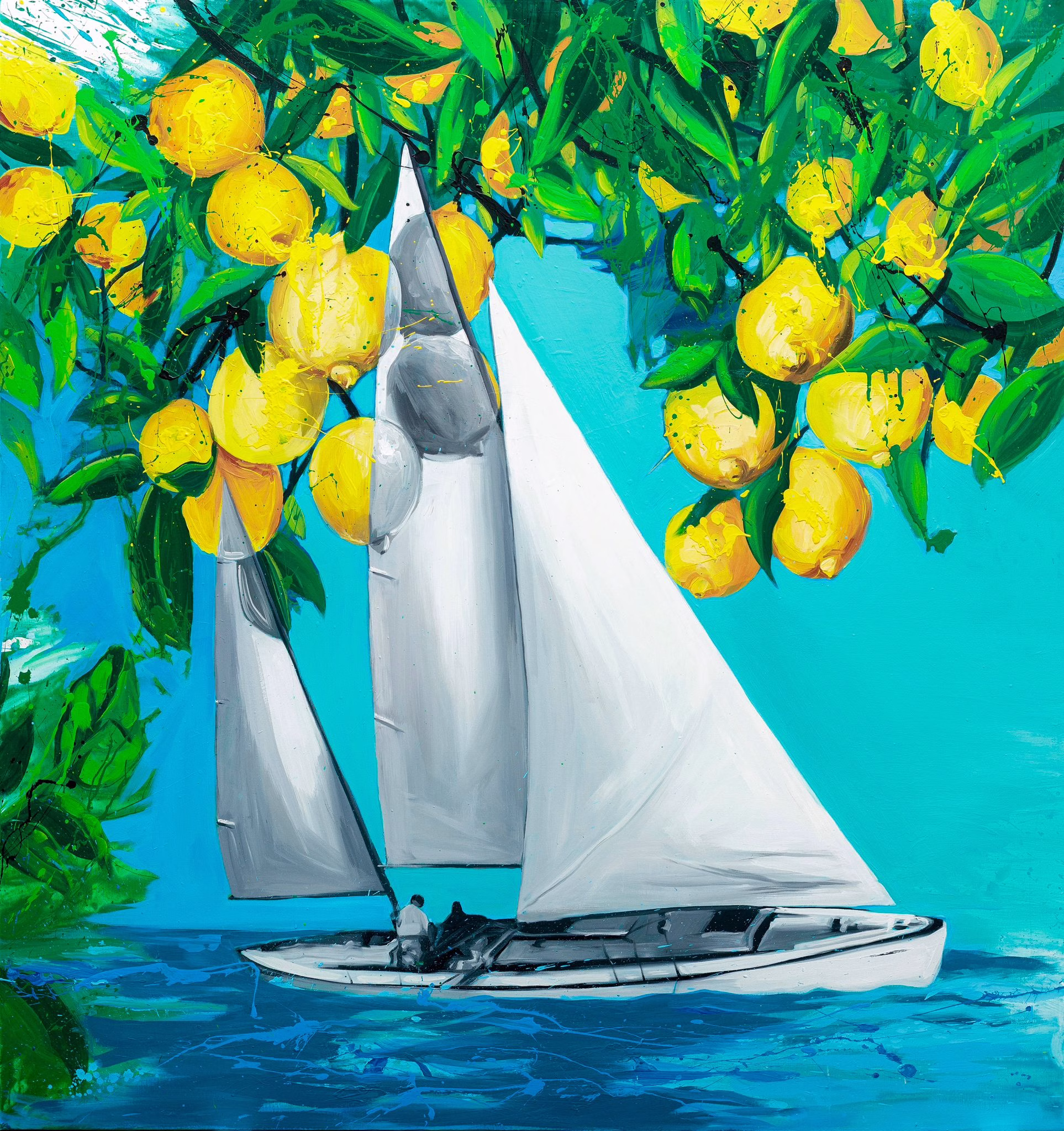 AMALFI — original painting by SILVI The Artist. Sailing series 2025. Mixed media on canvas 140x150cm.