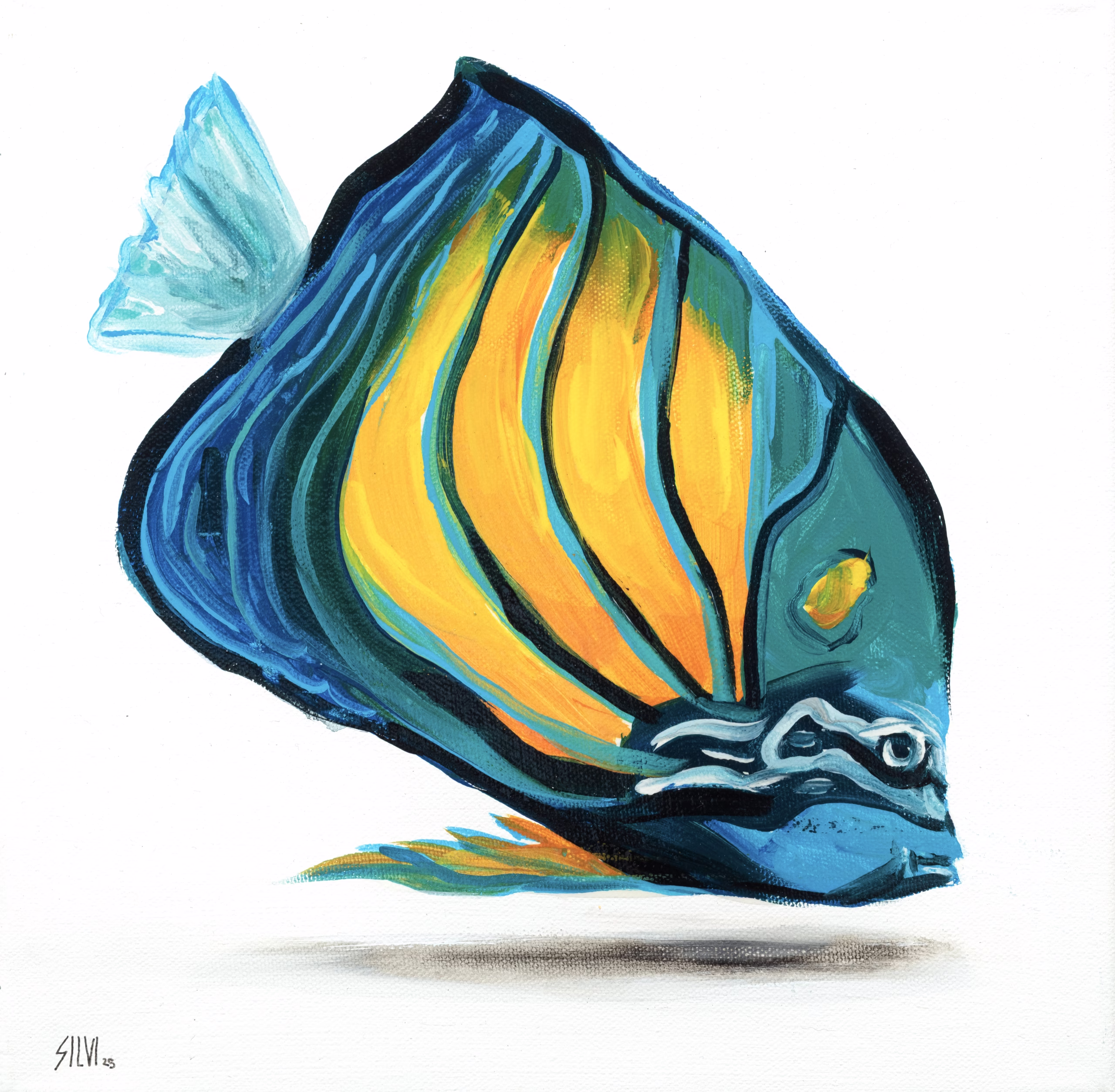 Blue Ring Angelfish - Original painting by SILVI The Artist, Fish Series series
