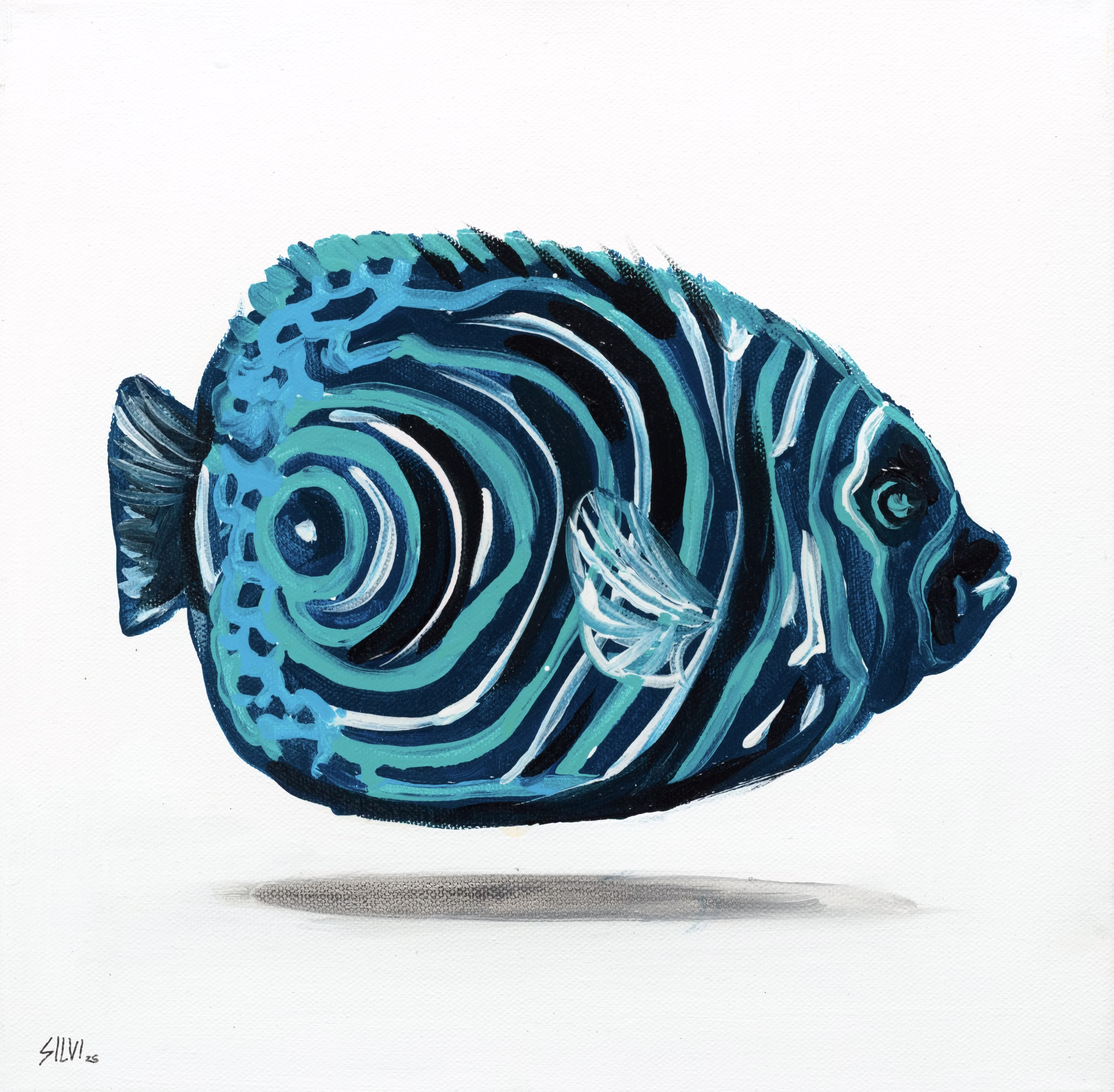 Juvenile Emperor Angelfish - Original painting by SILVI The Artist, Fish Series series